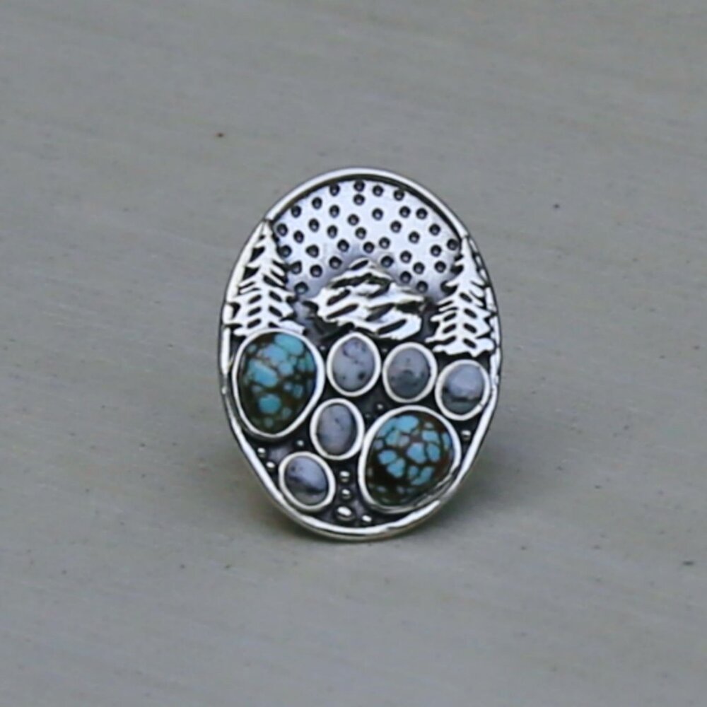 Winter Howl Ring ✦ White Buffalo & Blue Moon Turquoise 3.40ctw ✦ 925 Silver Sz 6 - Picture 4 of 10